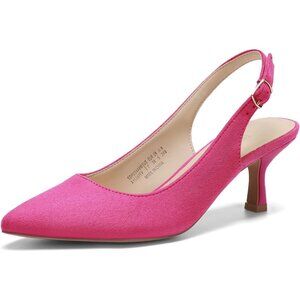 Dream Pairs Women Hot Pink Faux Suede Pointed Toe Slingback Low Kitten Heels